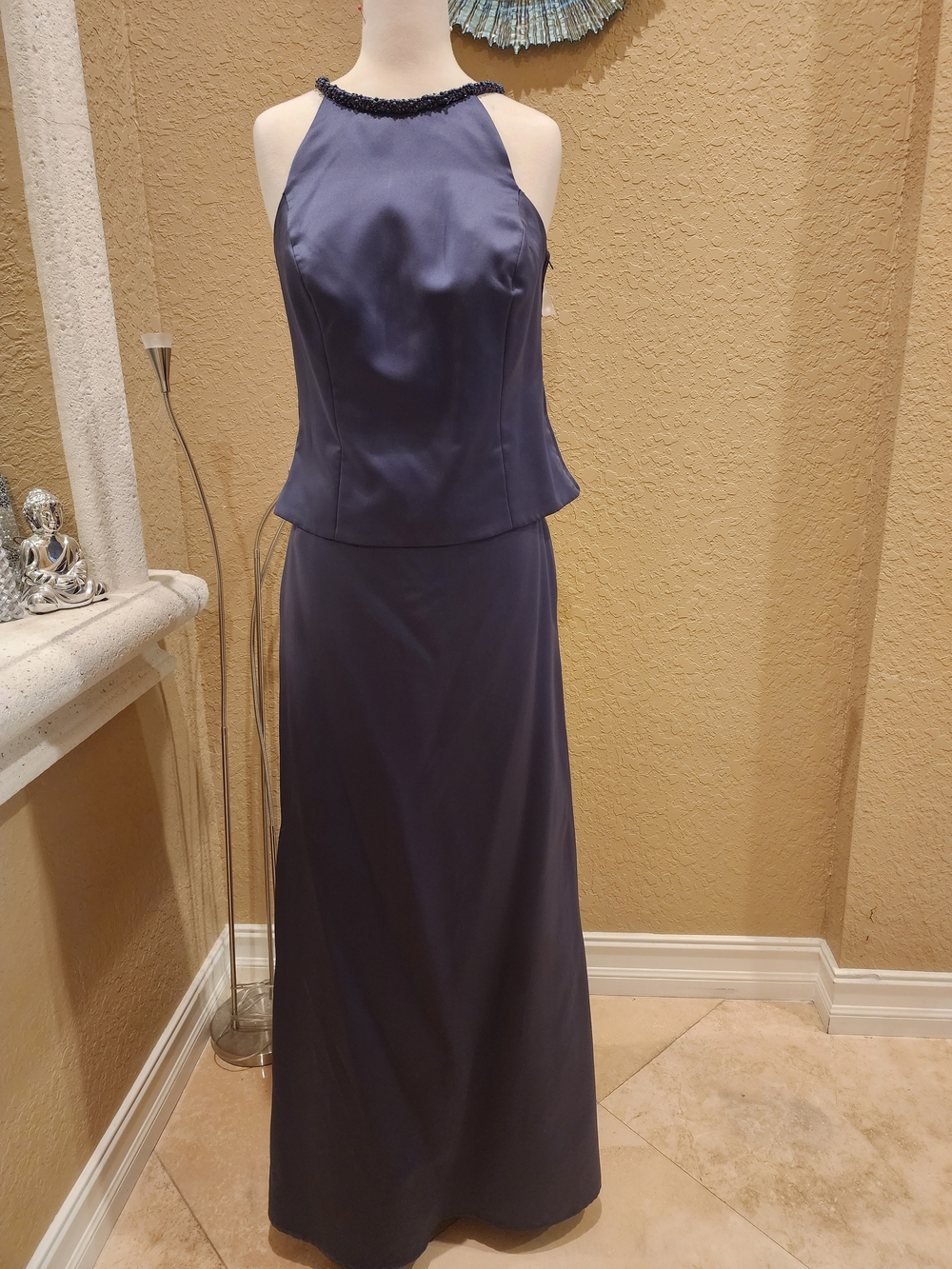 Elegant Navy Halter Evening Dress